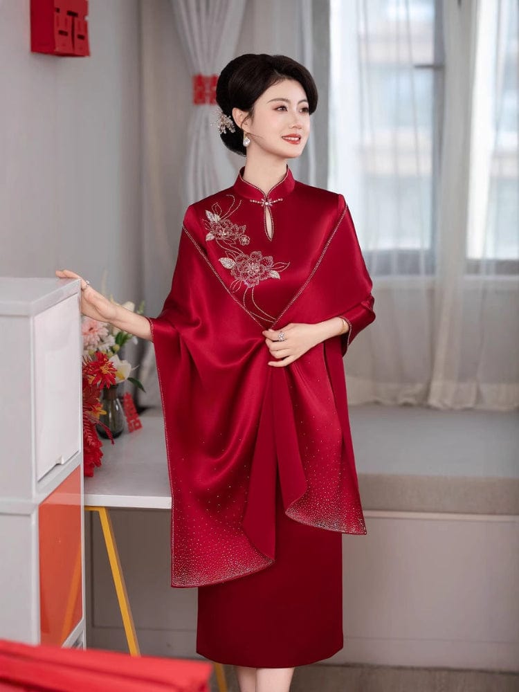Beth and Brian Qipao-DL Fall collection, water drop collar, plus size midi Cheongsam