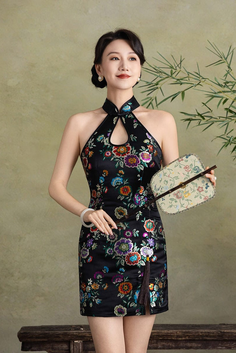 Beth and Brian Qipao-Exclusivedesigner Exclusive designer collection, water-drop collar short black Qipao