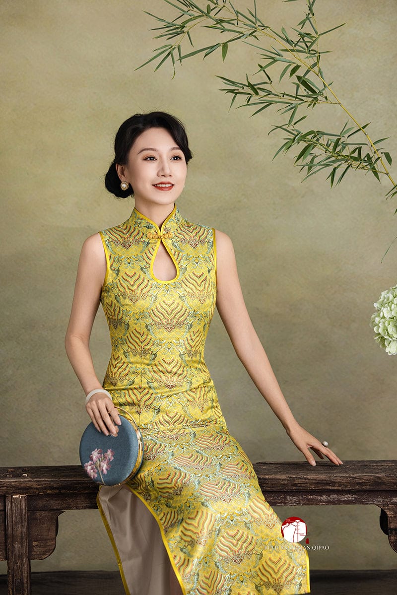 Beth and Brian Qipao-Exclusivedesigner Exclusive designer collection, wave pattern, water drop collar long Qipao