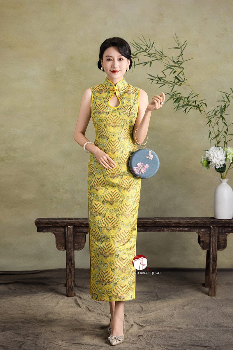 Beth and Brian Qipao-Exclusivedesigner Exclusive designer collection, wave pattern, water drop collar long Qipao