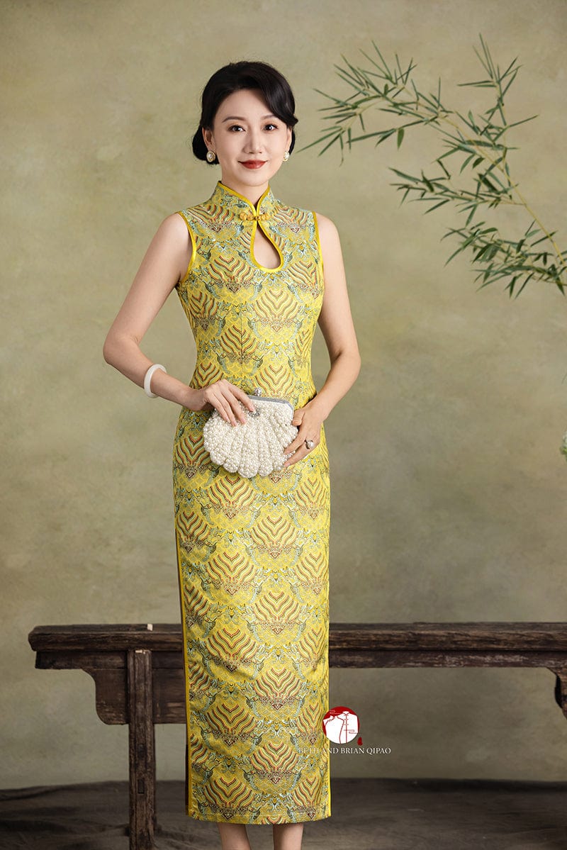 Beth and Brian Qipao-Exclusivedesigner Exclusive designer collection, wave pattern, water drop collar long Qipao