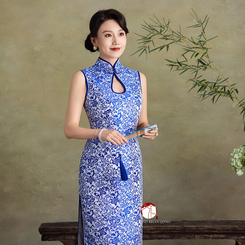 Beth and Brian Qipao-Exclusivedesigner Exclusive designer collection, blue and white porcelain long Qipao
