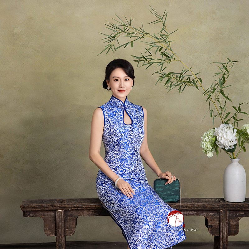 Beth and Brian Qipao-Exclusivedesigner Exclusive designer collection, blue and white porcelain long Qipao