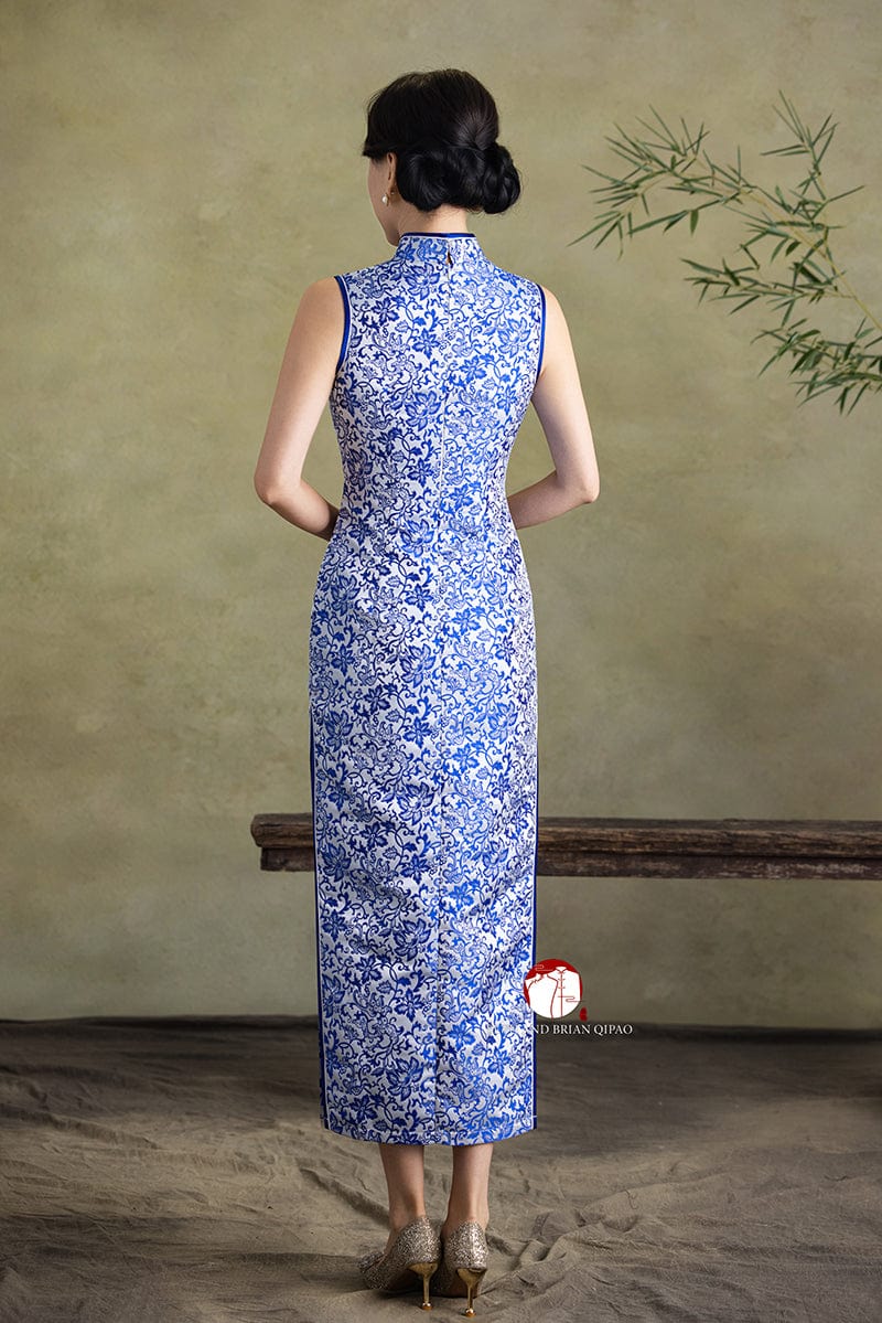 Beth and Brian Qipao-Exclusivedesigner Exclusive designer collection, blue and white porcelain long Qipao