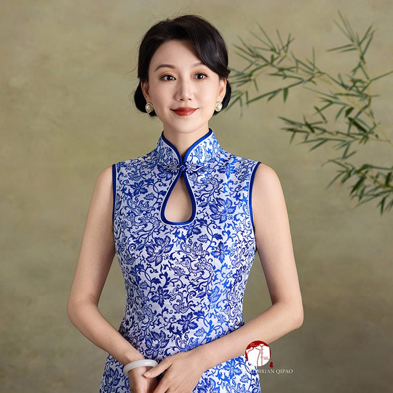 Beth and Brian Qipao-Exclusivedesigner Exclusive designer collection, blue and white porcelain long Qipao