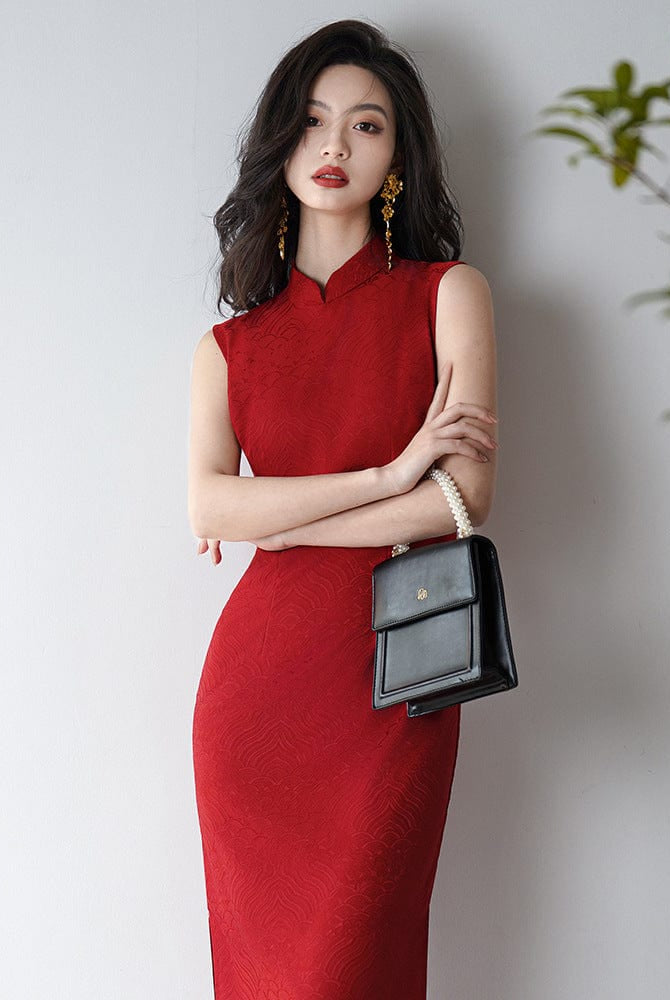 Beth and Brian Qipao-LSB New Chinese style(新中式), sleeveless wedding midi Cheongsam