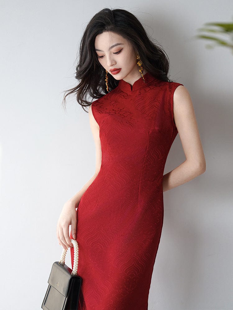 Beth and Brian Qipao-LSB New Chinese style(新中式), sleeveless wedding midi Cheongsam