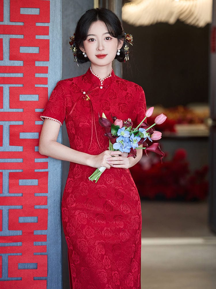 Beth and Brian Qipao-LSB Floral pattern, wedding lace mid-length Cheongsam