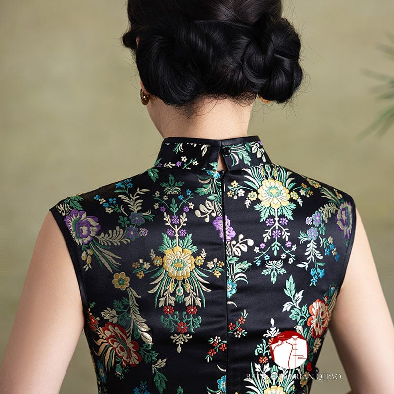 Beth and Brian Qipao-Exclusivedesigner Exclusive designer collection, floral short black Qipao