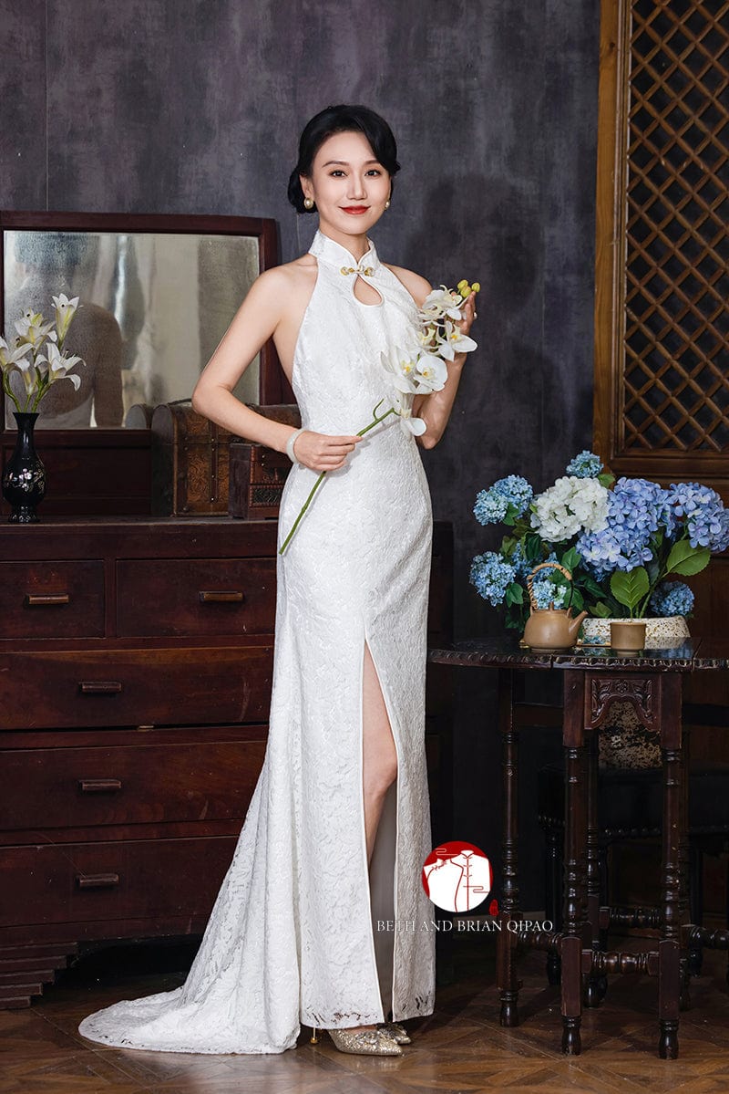 Beth and Brian Qipao - Exclusive Exclusive designer collection, lace fishtail Qipao