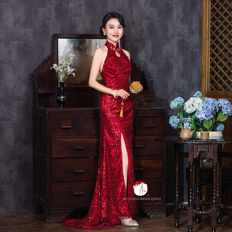 Beth and Brian Qipao - Exclusive Exclusive designer collection, sequins fishtail Qipao