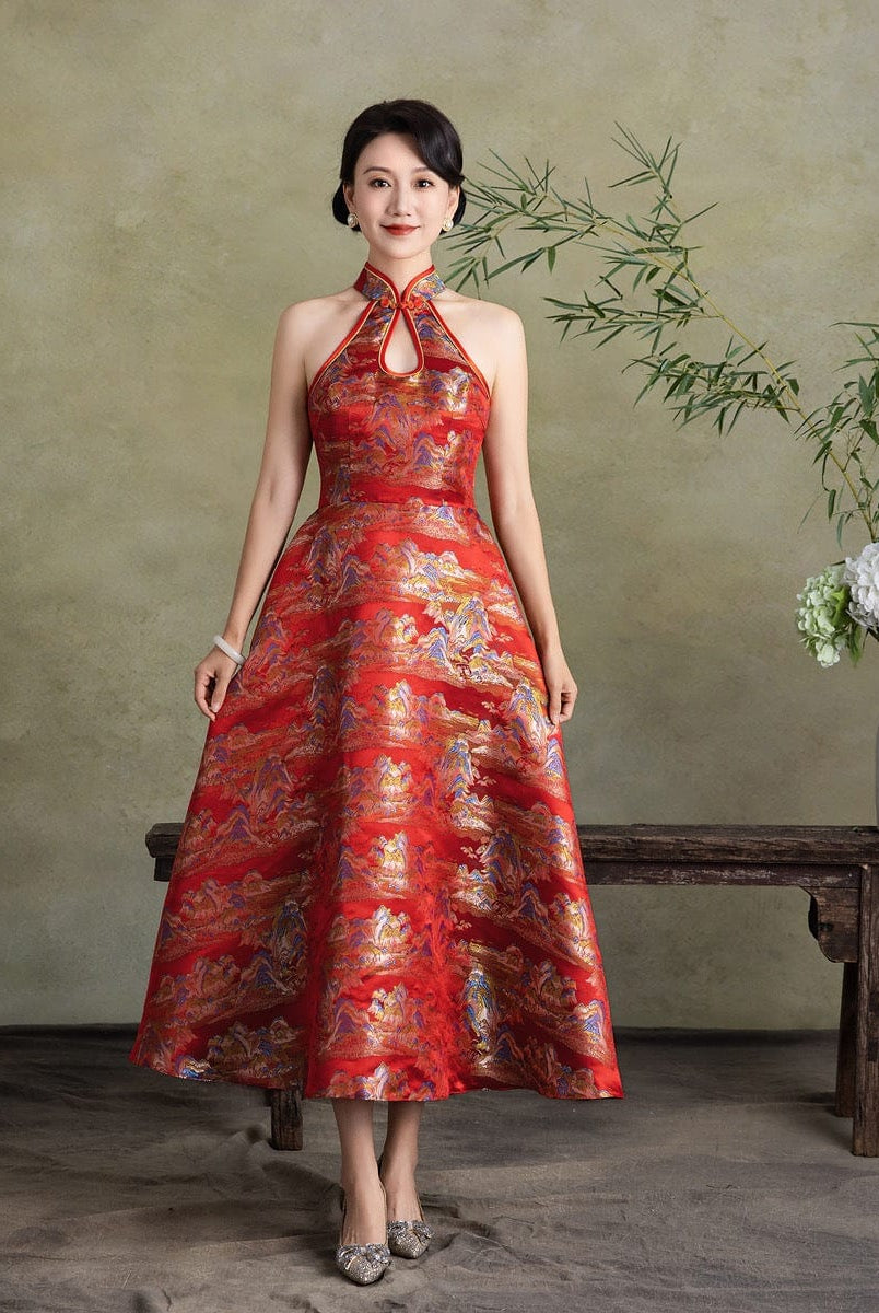 Beth and Brian Qipao-Exclusivedesigner Exclusive designer collection, Thousands Miles of Mountains and Rivers midi Qipao