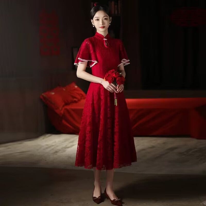 Beth and Brian Qipao-FD Floral pattern, lace mid-length&long A-line Cheongsam