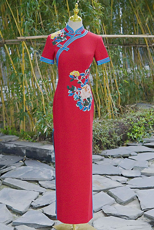 Beth and Brian Qipao-YD Plus size long Cheongsam with short sleeves