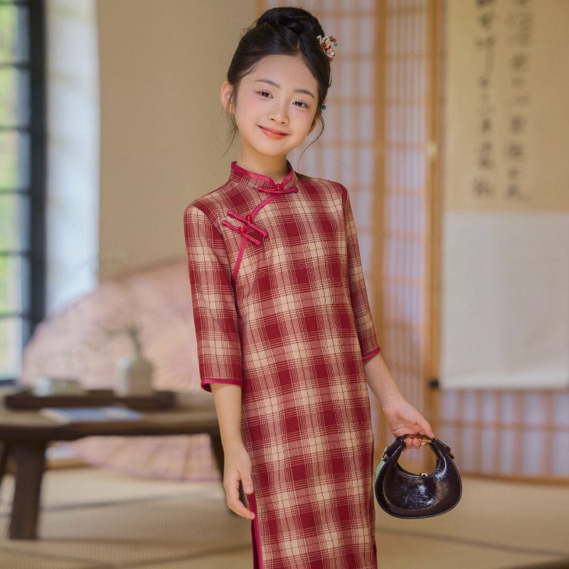 Beth and Brian Qipao-XYG Children Qipao dress, plaid pattern Qipao dress for little girls