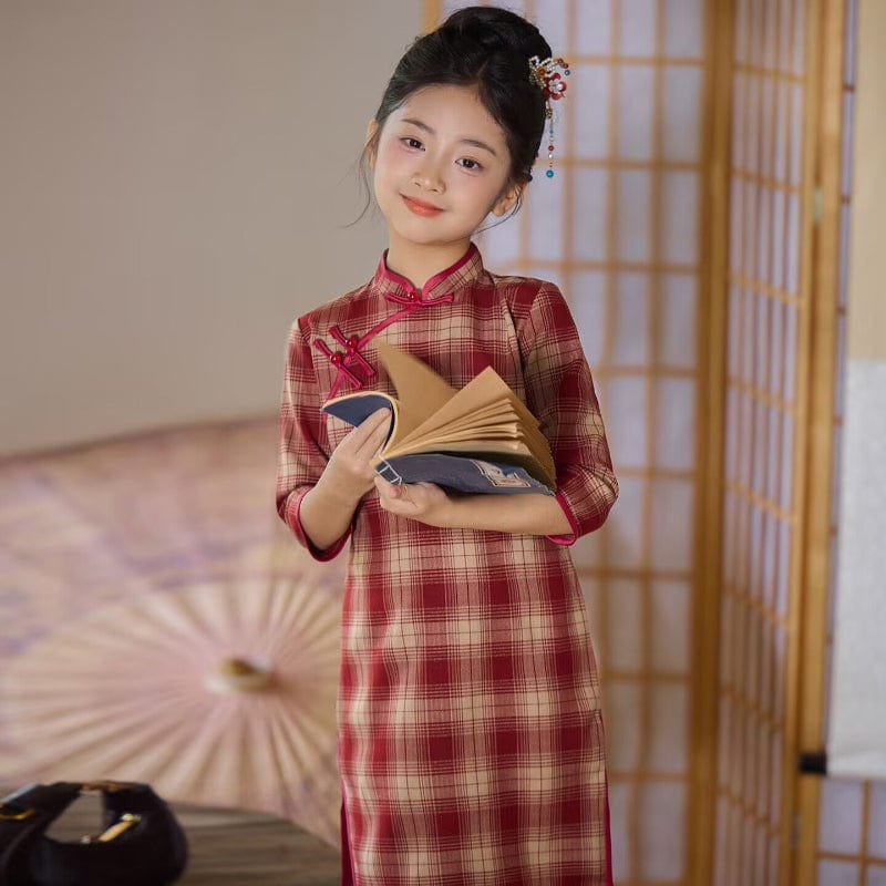 Beth and Brian Qipao-XYG Children Qipao dress, plaid pattern Qipao dress for little girls