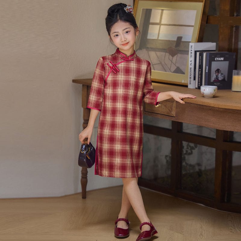 Beth and Brian Qipao-XYG Children Qipao dress, plaid pattern Qipao dress for little girls
