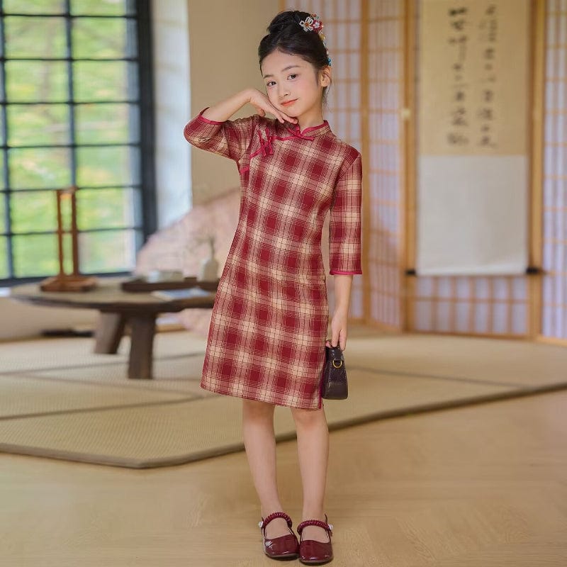 Beth and Brian Qipao-XYG Children Qipao dress, plaid pattern Qipao dress for little girls