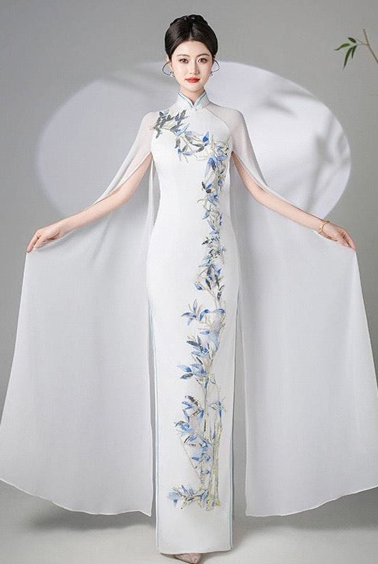 Beth and Brian Qipao-XYS Sleeveless, white long Cheongsam for prom