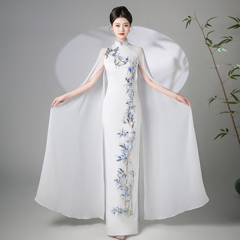 Beth and Brian Qipao-XYS Sleeveless, white long Cheongsam for prom