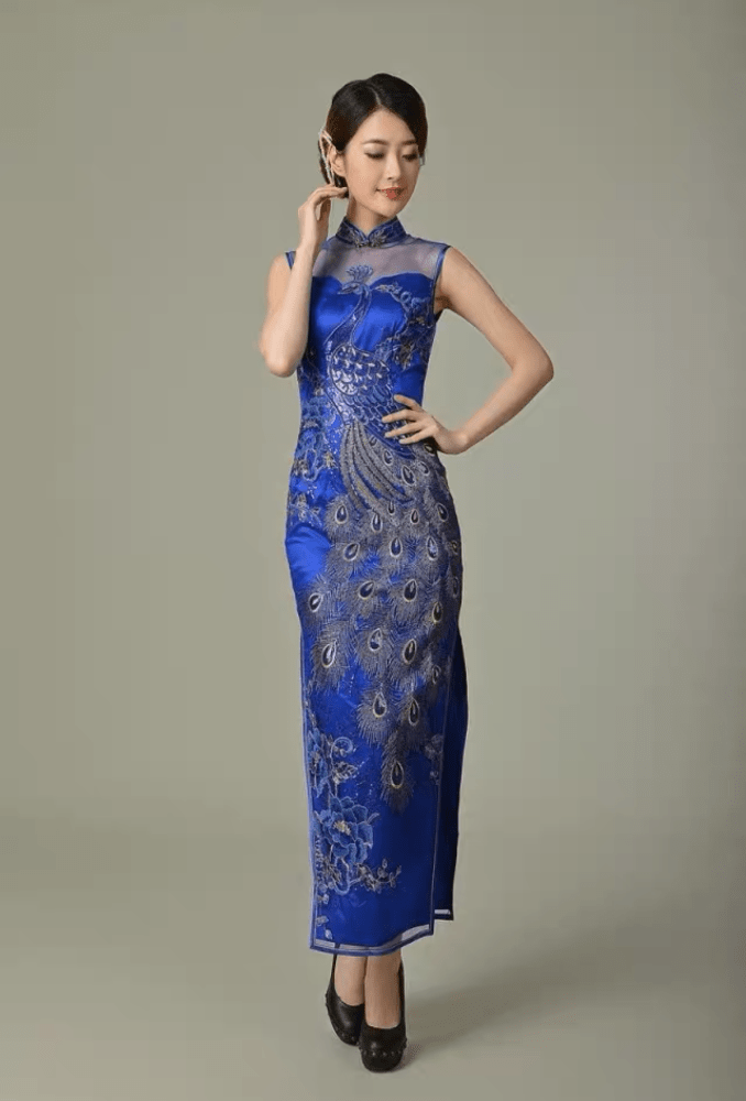 Beth and Brian Qipao-MYD Peacock embroidery, prom long Cheongsam