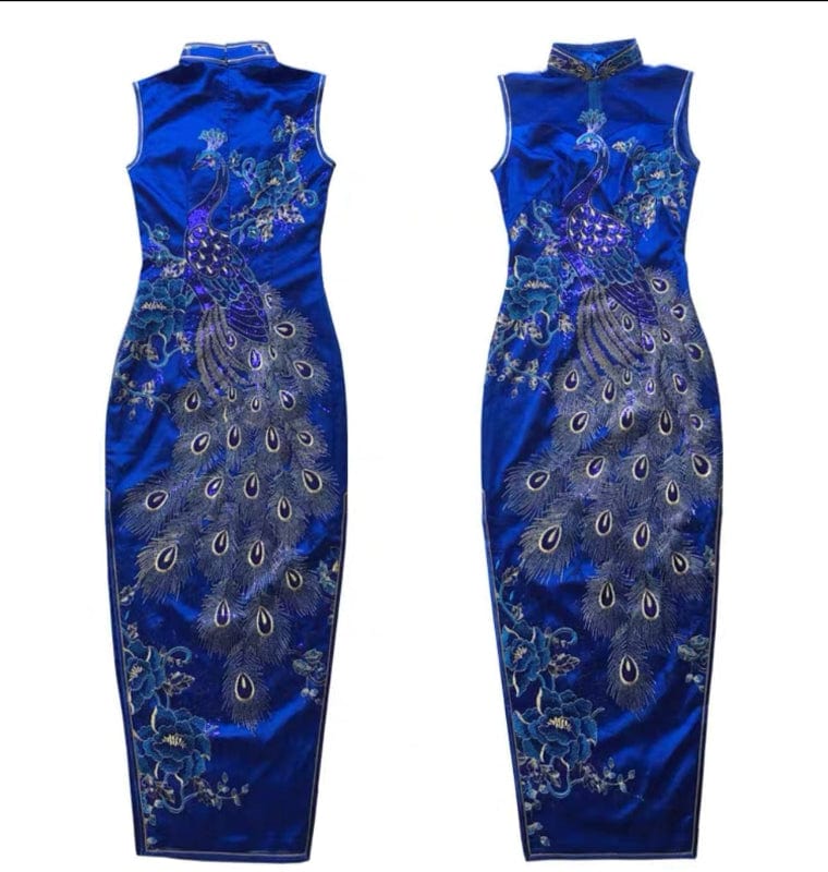 Beth and Brian Qipao-MYD Peacock embroidery, prom long Cheongsam