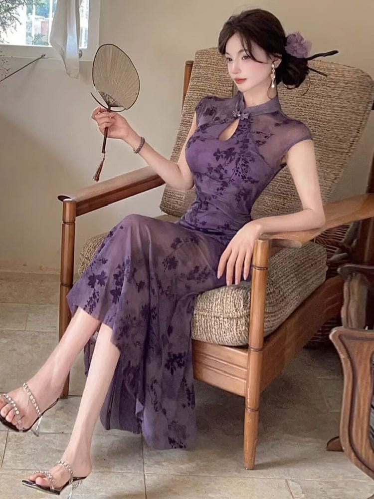 Beth and Brian Qipao-YXL New Chinese style (新中式), floral pattern long Cheongsam