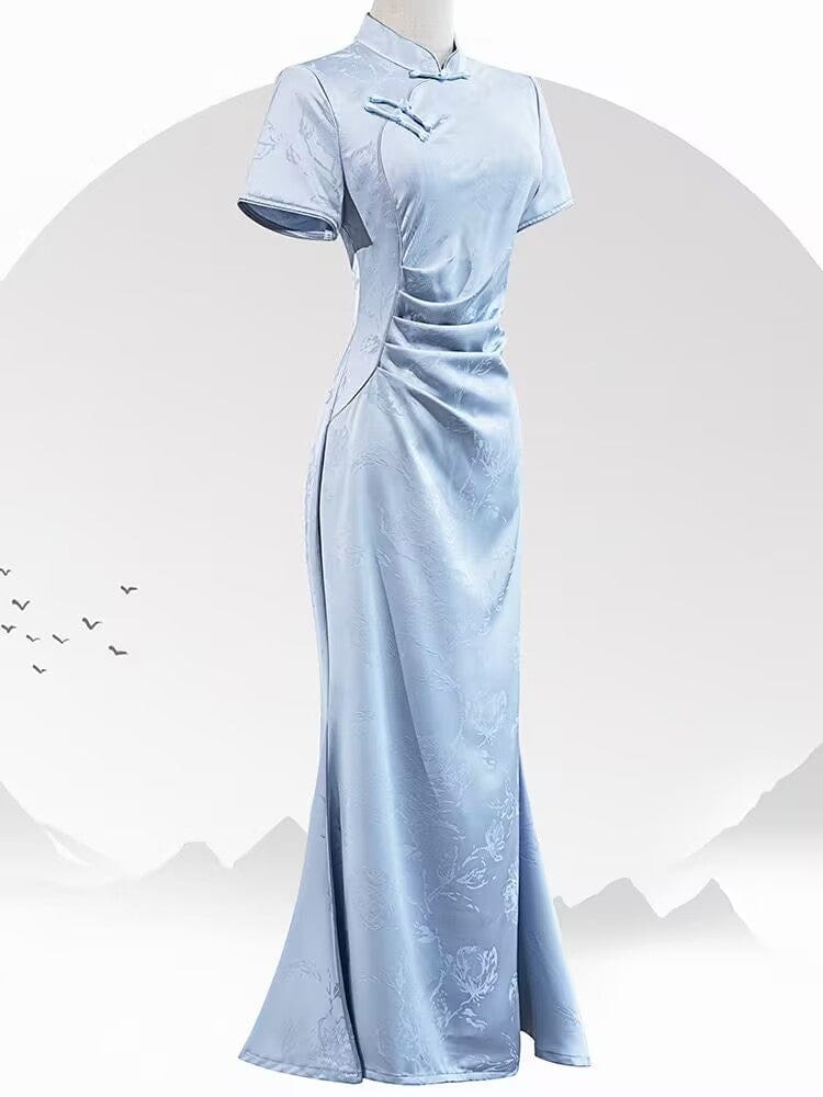 Beth and Brian Qipao-KB Floral pattern, jacquard fabric, mermaid midi Cheongsam