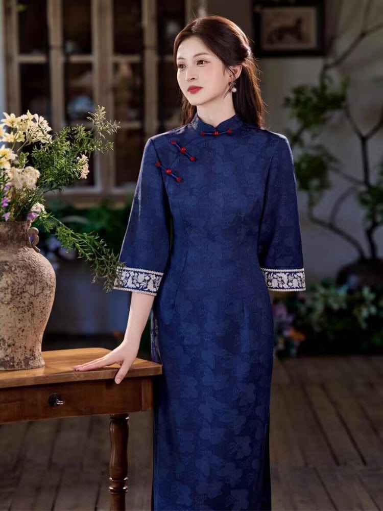 Beth and Brian Qipao-JN Fall collection, Butterfly pattern, jacquard midi Cheongsam