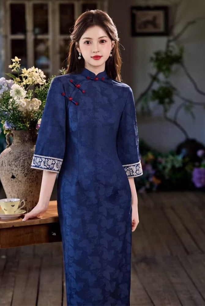 Beth and Brian Qipao-JN Fall collection, Butterfly pattern, jacquard midi Cheongsam