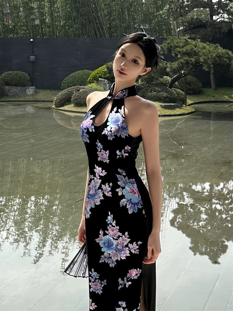 Beth and Brian Qipao-MO New Chinese style (新中式), floral pattern, midi Cheongsam