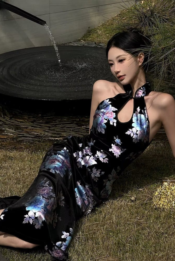 Beth and Brian Qipao-MO New Chinese style (新中式), floral pattern, midi Cheongsam