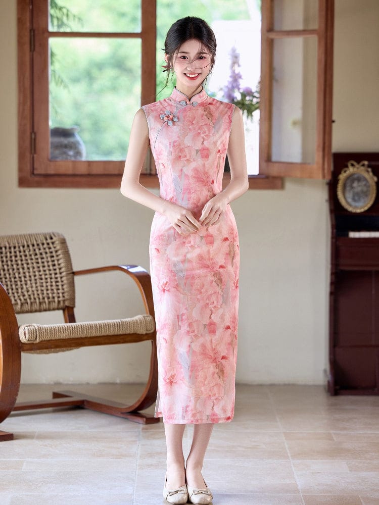 Beth and Brian Qipao-LSB Floral pattern, mesh fabric midi Cheongsam