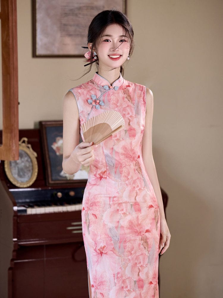Beth and Brian Qipao-LSB Floral pattern, mesh fabric midi Cheongsam