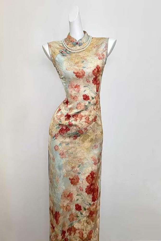 Beth and Brian Qipao-DBN New Chinese style (新中式), floral pattern midi Cheongsam