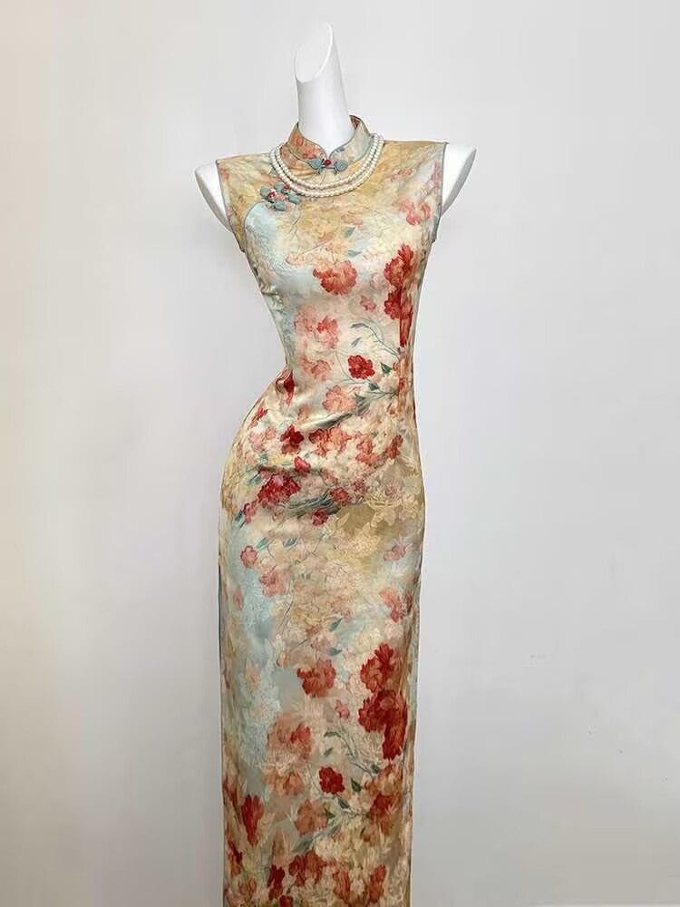 Beth and Brian Qipao-DBN New Chinese style (新中式), floral pattern midi Cheongsam