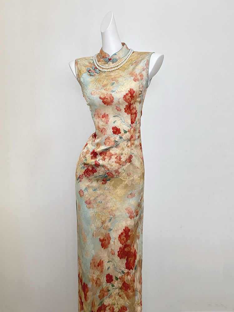 Beth and Brian Qipao-DBN New Chinese style (新中式), floral pattern midi Cheongsam
