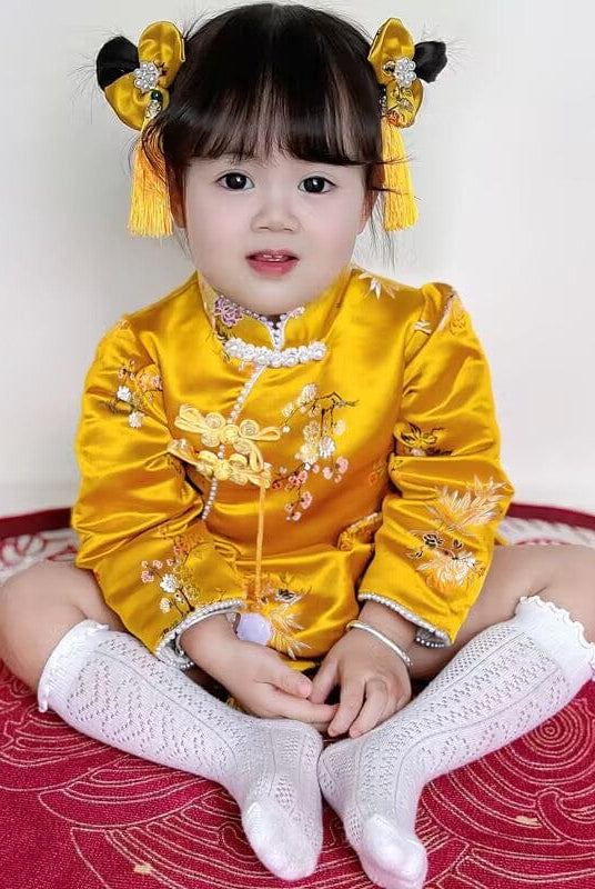Beth and Brian Qipao-JNF Chinese outfit for baby, floral embroidery baby Tang Jumpsuit