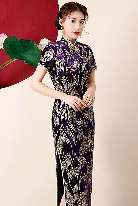 Beth and Brian Qipao-QCYJ Sequins Chinese prom dress, Sequins evening long Cheongsam