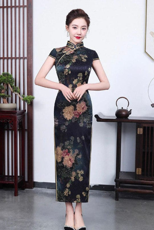 Beth and Brian Qipao-QHJS Old Shanghai style, 19 mome mulberry silk, high-end long Cheongsam