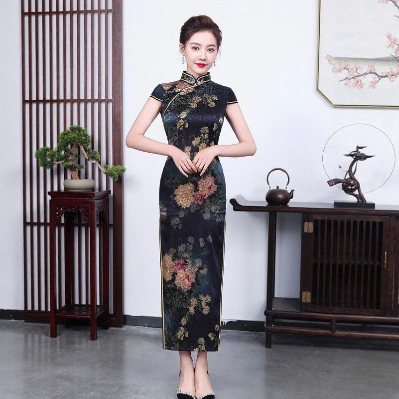 Beth and Brian Qipao-QHJS Old Shanghai style, 19 mome mulberry silk, high-end long Cheongsam