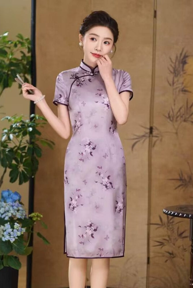 Beth and Brian Qipao-QHJS Old Shanghai style, 19 mome mulberry silk, high-end midi Cheongsam