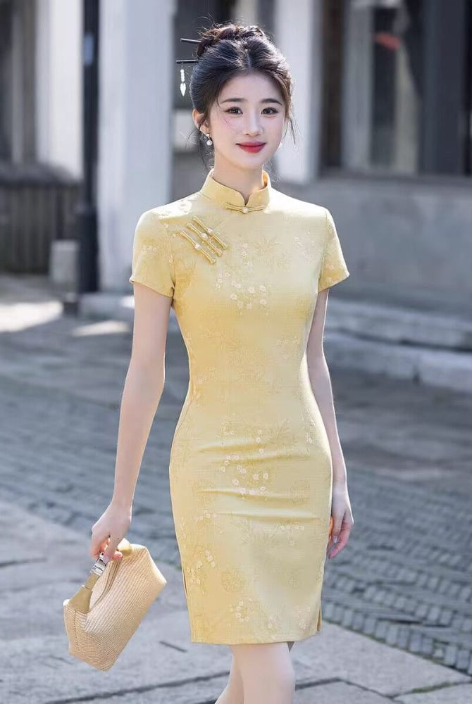Beth and Brian Qipao-MYJ Floral pattern, cotton&linen short Cheongsam