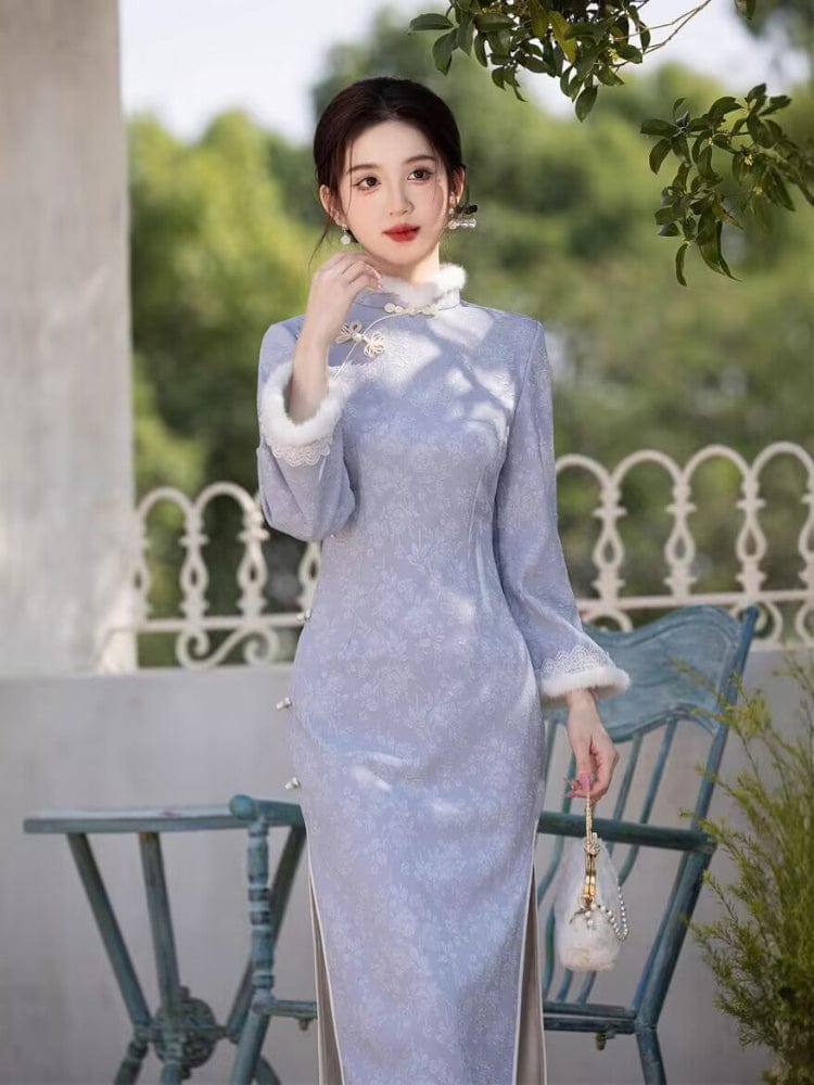 Beth and Brian Qipao-JH Winter collection, midi Qipao with Fur-Trimmed (removable) Sleeves