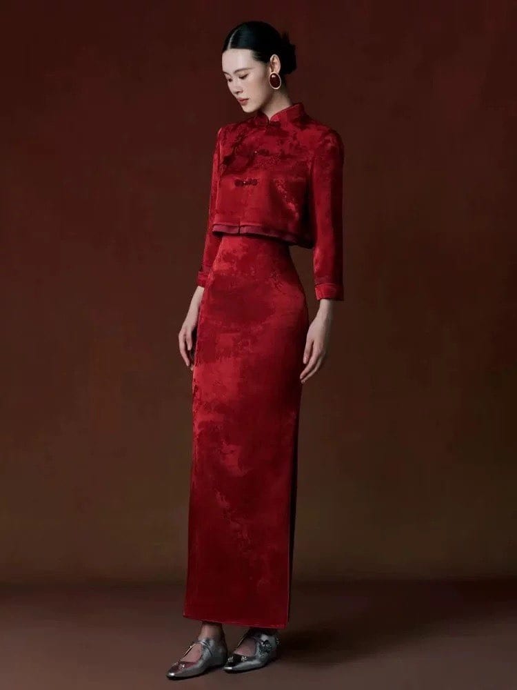 Beth and Brian Qipao-YST Qipao for wedding, jacquard long Qipao set