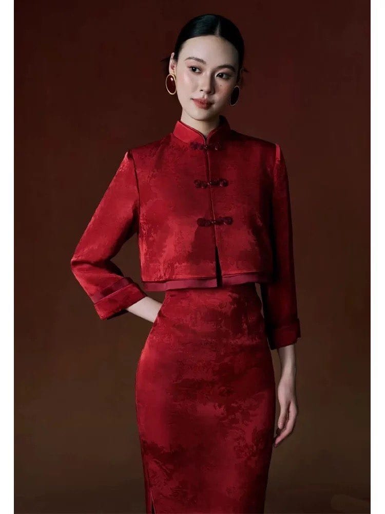 Beth and Brian Qipao-YST Qipao for wedding, jacquard long Qipao set