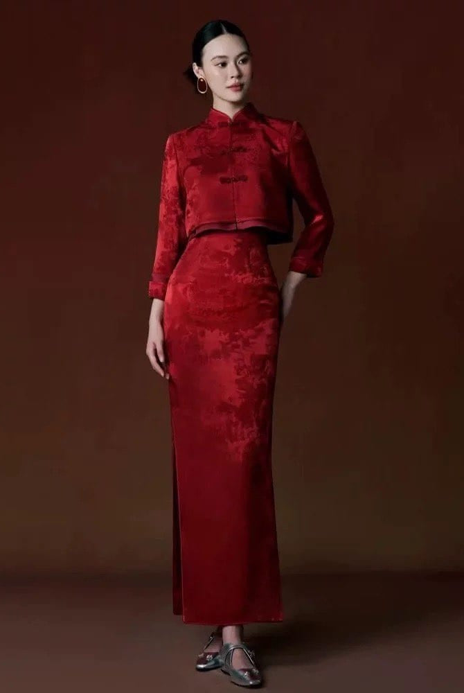 Beth and Brian Qipao-YST Qipao for wedding, jacquard long Qipao set