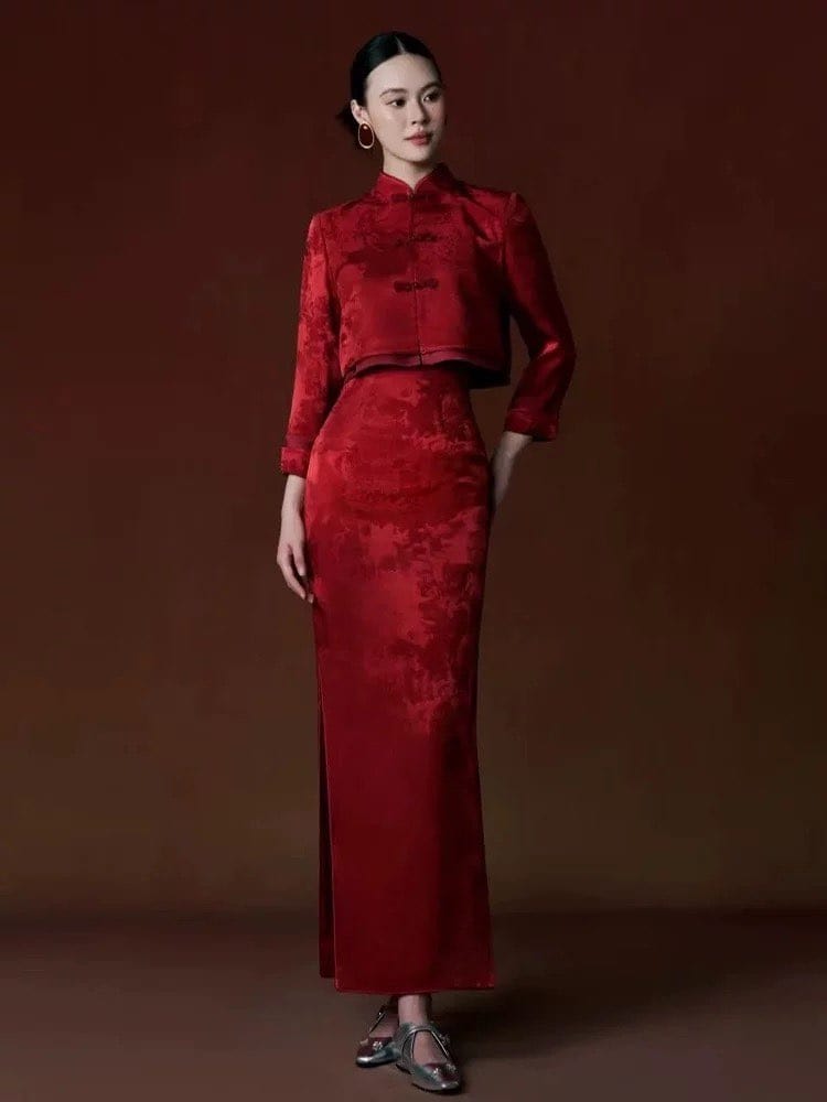 Beth and Brian Qipao-YST Qipao for wedding, jacquard long Qipao set