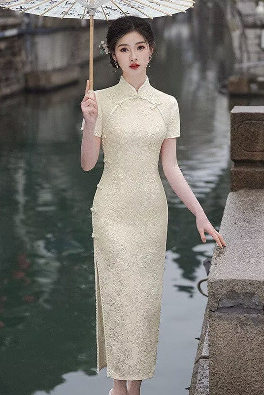Beth and Brian Qipao-SMQ Floral pattern, lace mid-length Cheongsam