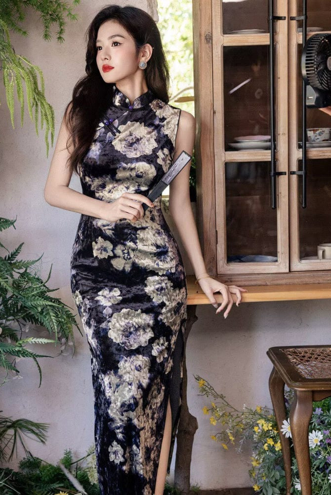 Beth and Brian Qipao-YS Old Shanghai style, sleeveless black long Cheongsam